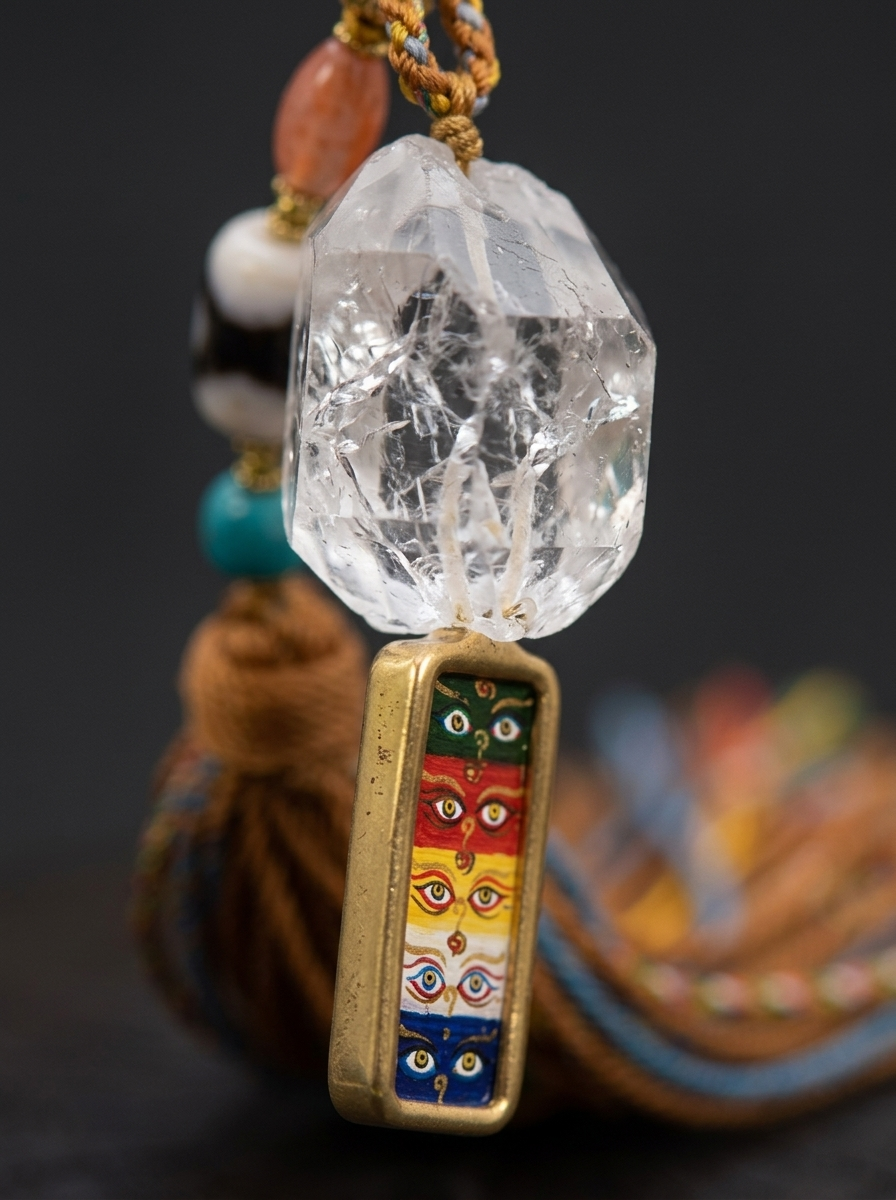 Hand-Painted Tibetan Dzi & Himalayan Crystal Charm