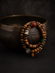 Vintage Tibetan Star Moon Bodhi & Dzi Bead Wrap Bracelet