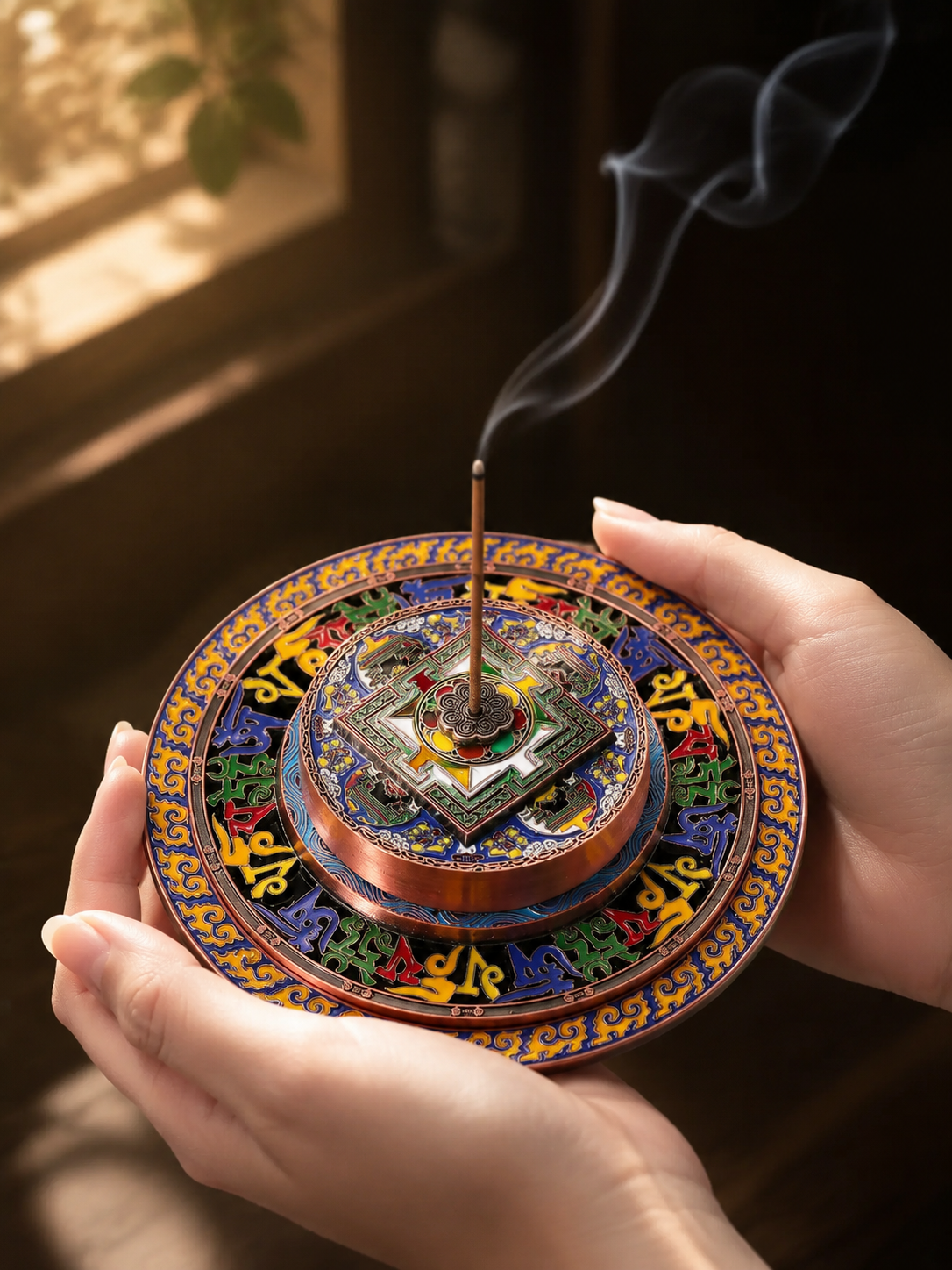 Tibetan Mandala Enamel Incense Holder Tray