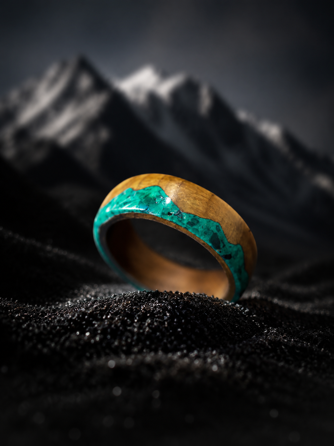 Tibetan Mount Kailash Malachite Wood Ring
