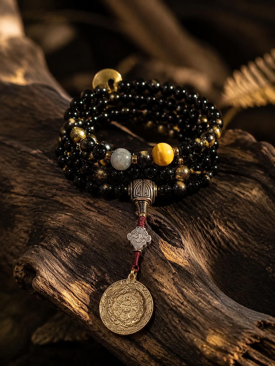 Tibetan Golden Obsidian 108 Mala Bead Wrap Bracelet
