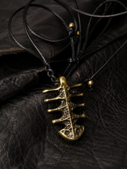 Vintage Brass Fishbone Amulet Pendant Necklace