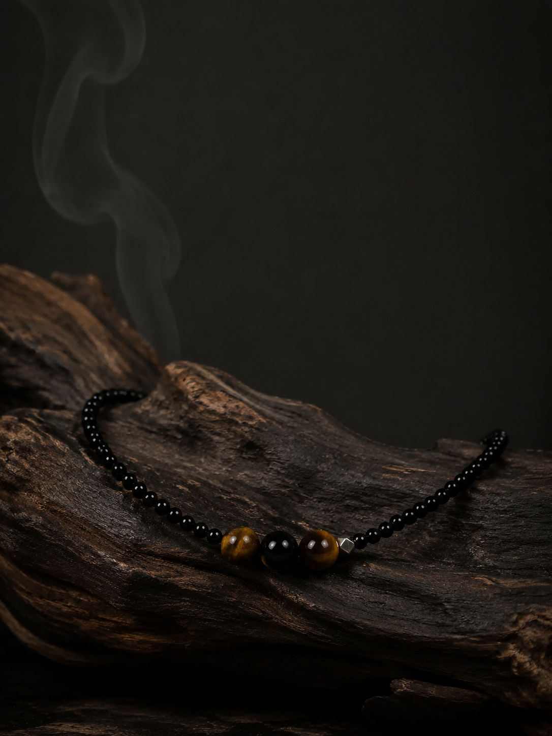 Handmade Tibetan Black Agate & Tiger Eye Choker Necklace