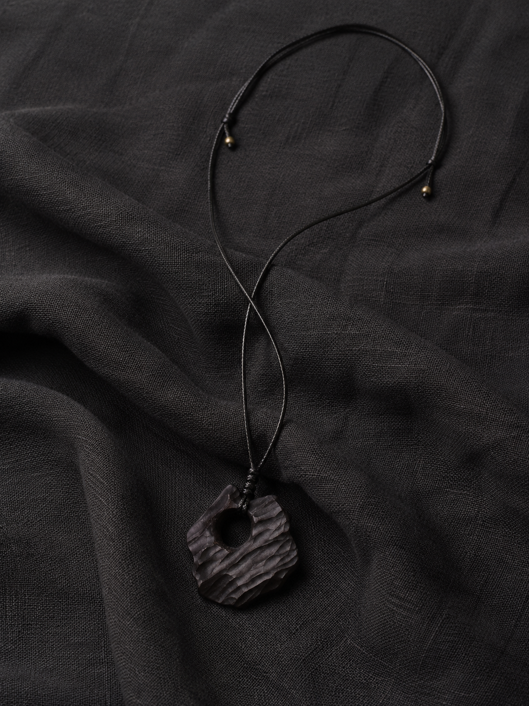 Hand-Carved Ebony Wood Abstract Pendant Adjustable Necklace