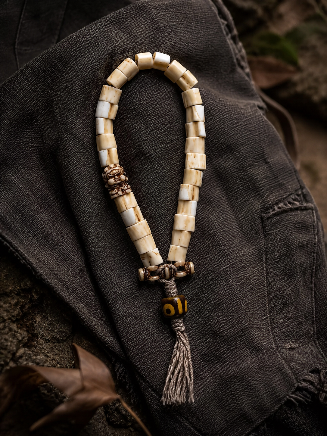 Handcrafted Tibetan Yak Bone & Antler 27-Bead Mala Bracelet