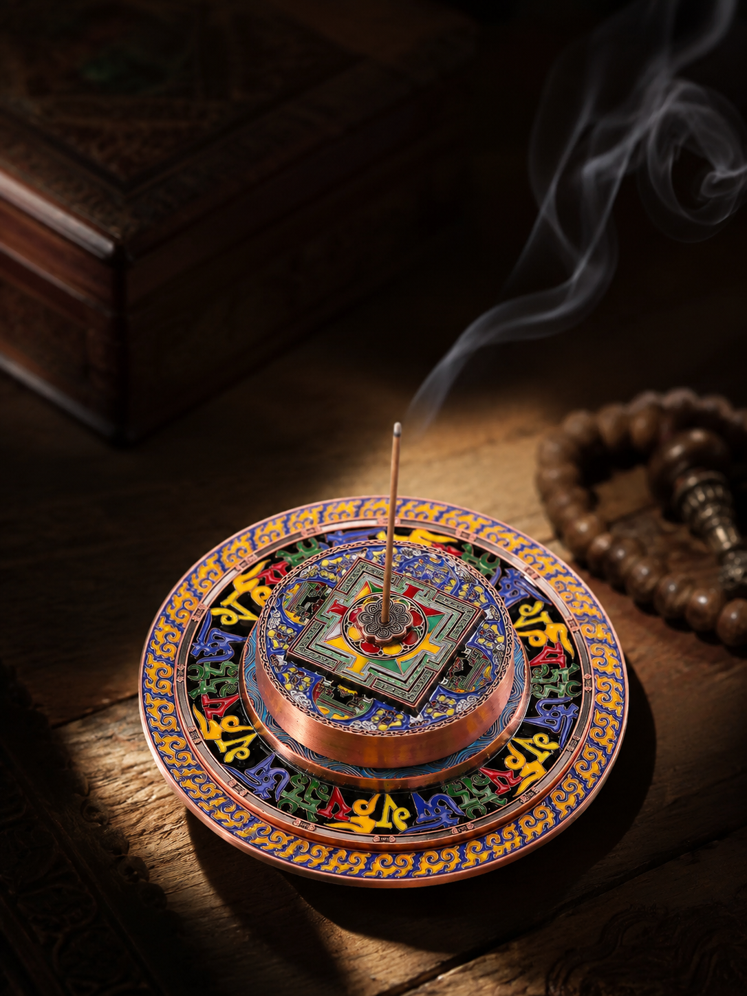 Tibetan Mandala Enamel Incense Holder Tray