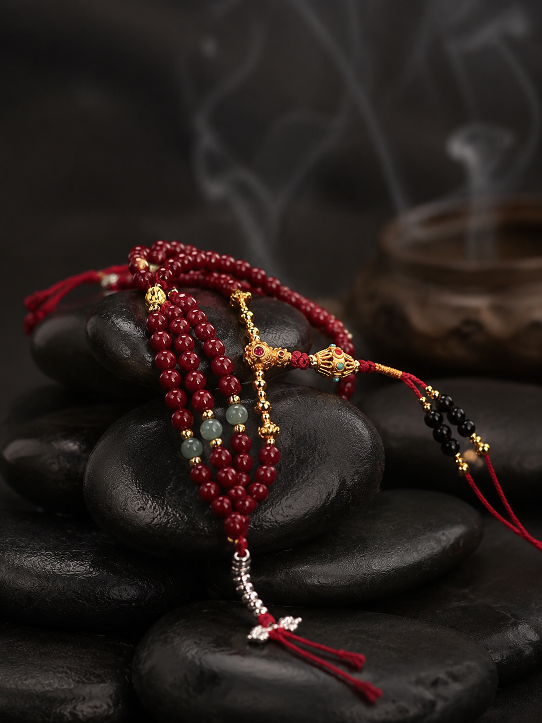 Premium Tibetan Cinnabar Mala Wrap Bracelet & Necklace
