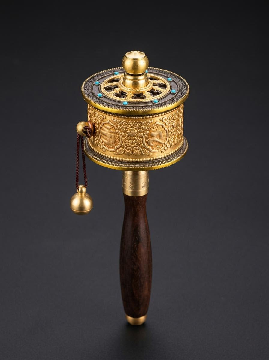 Authentic Tibetan Brass Handheld Prayer Wheel