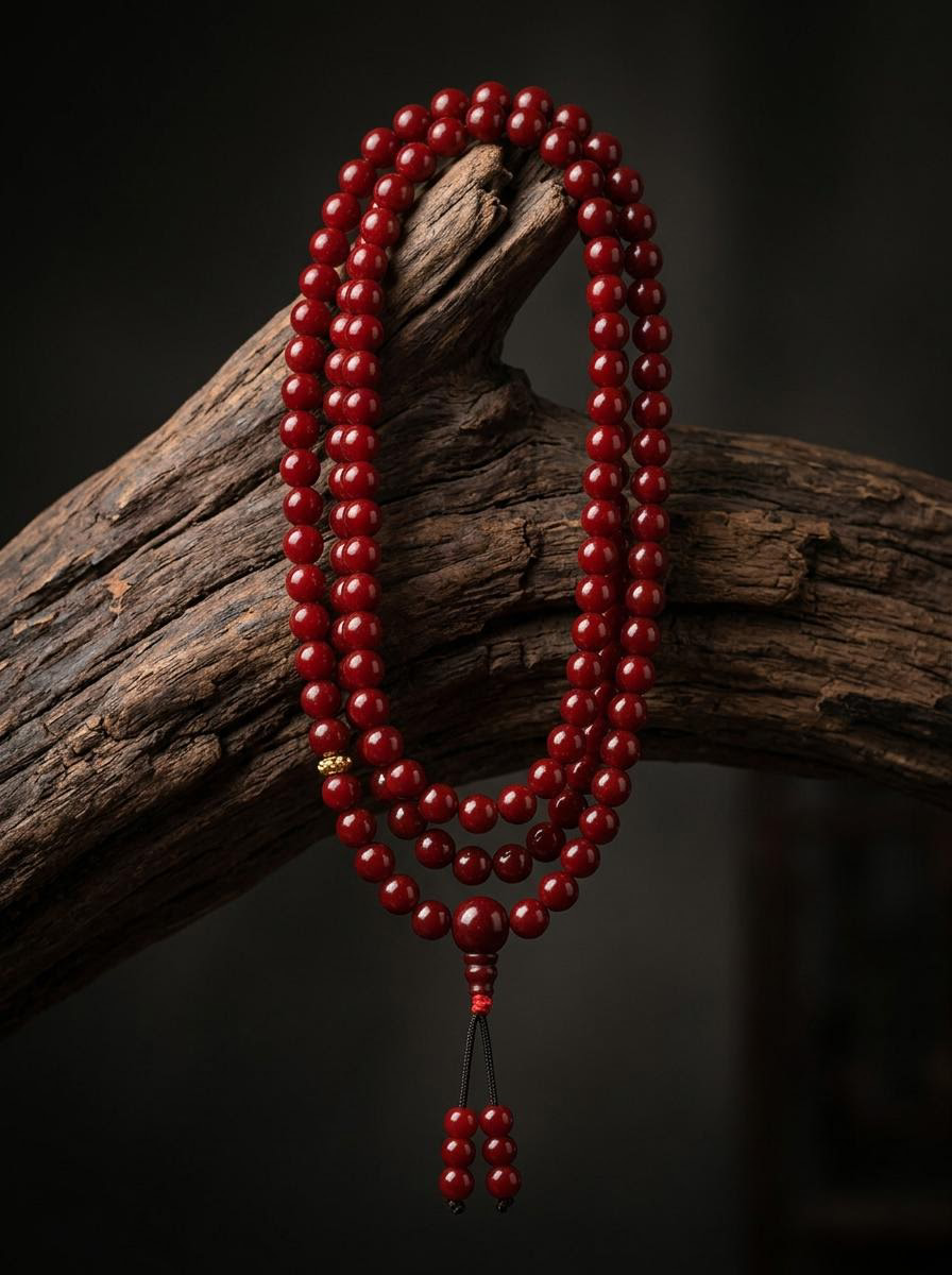 Tibetan Ox-Blood Red 108 Mala Meditation Beads