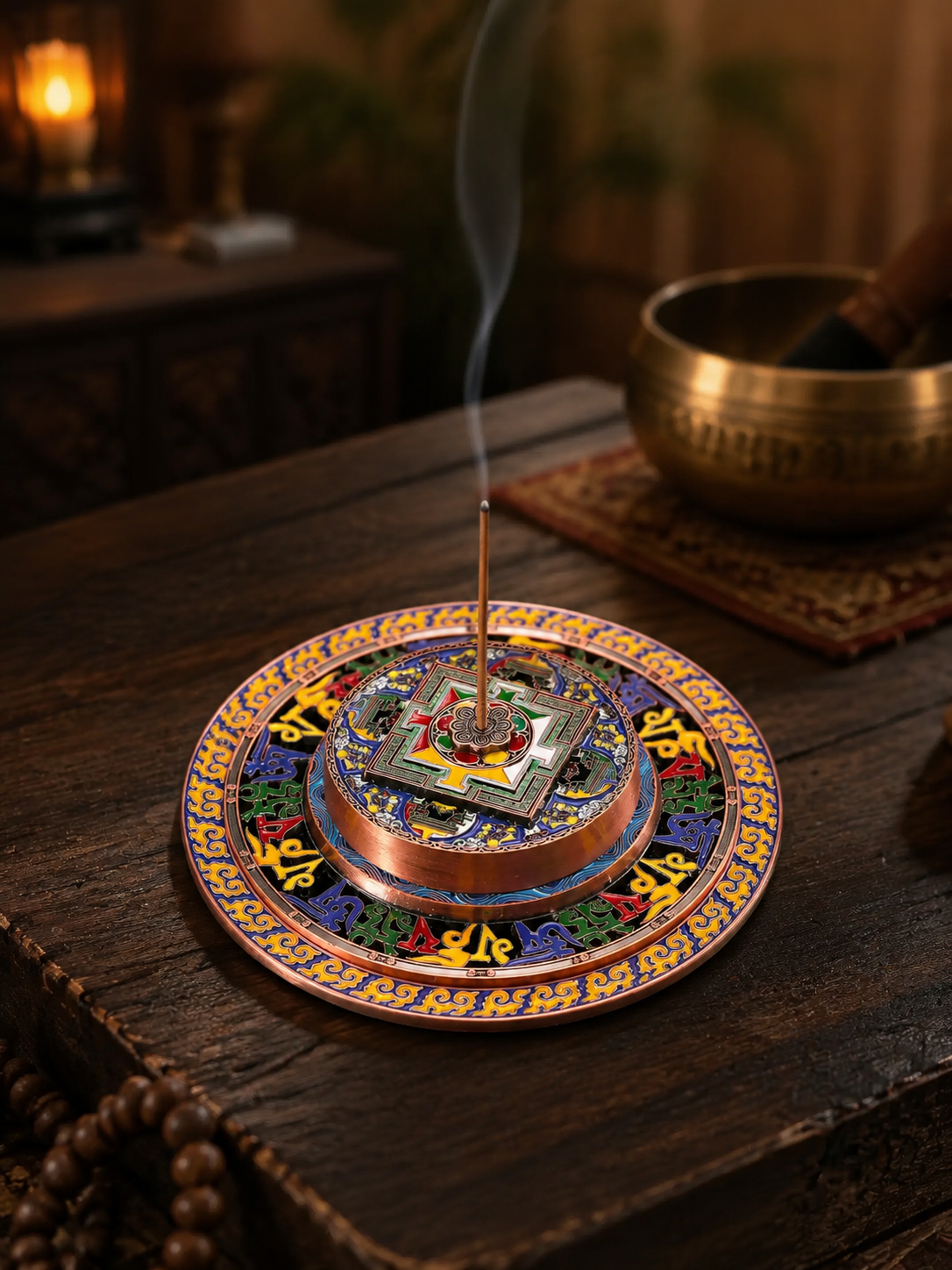 Tibetan Mandala Enamel Incense Holder Tray
