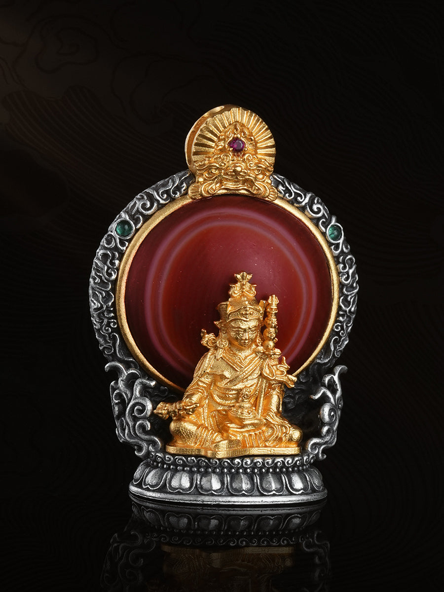 Wisdom Protection Padmasambhava Red Eye Agate Silver Necklace