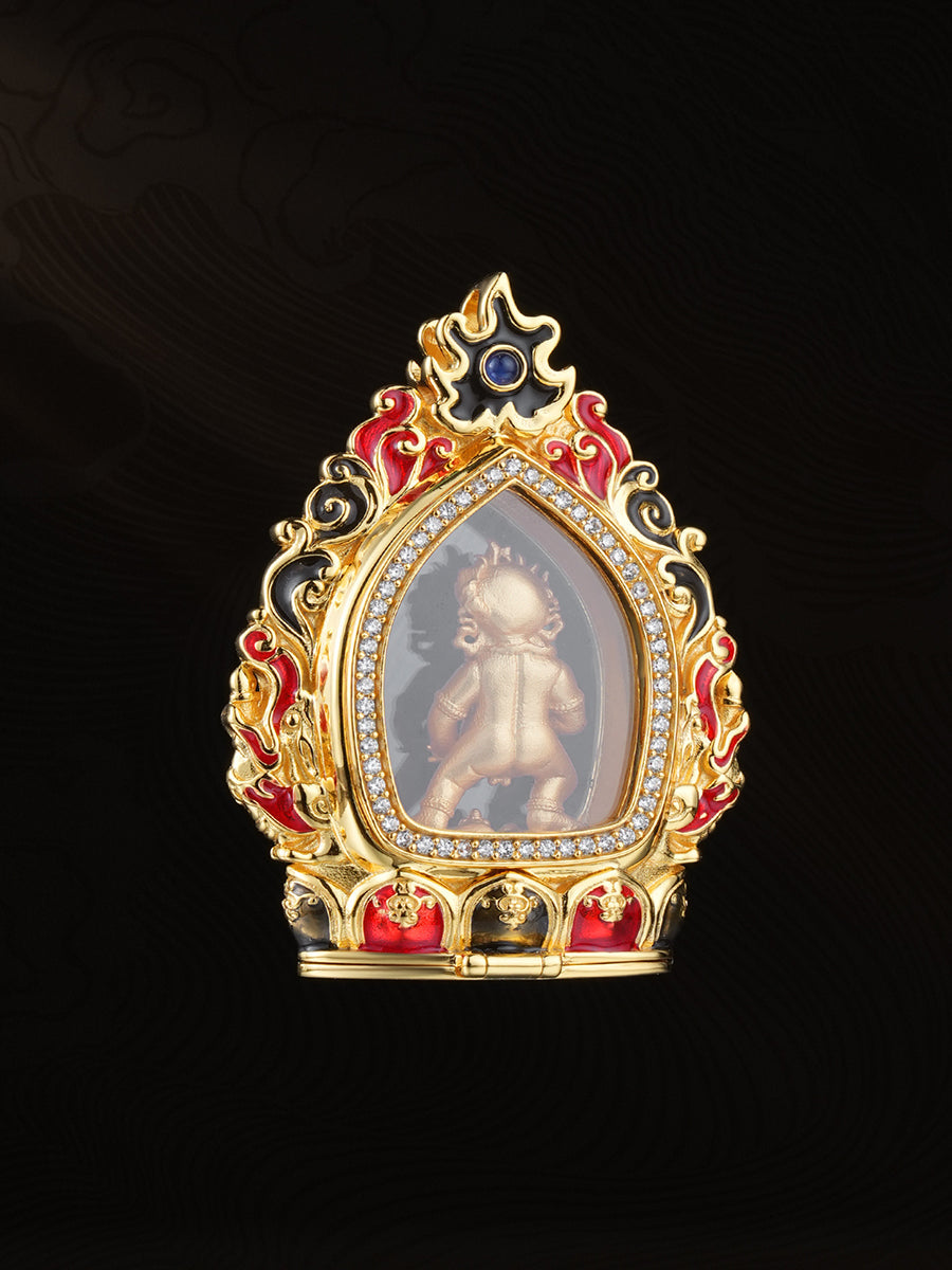 Wealth Protection Power Black Jambhala Gau Box Silver Statue