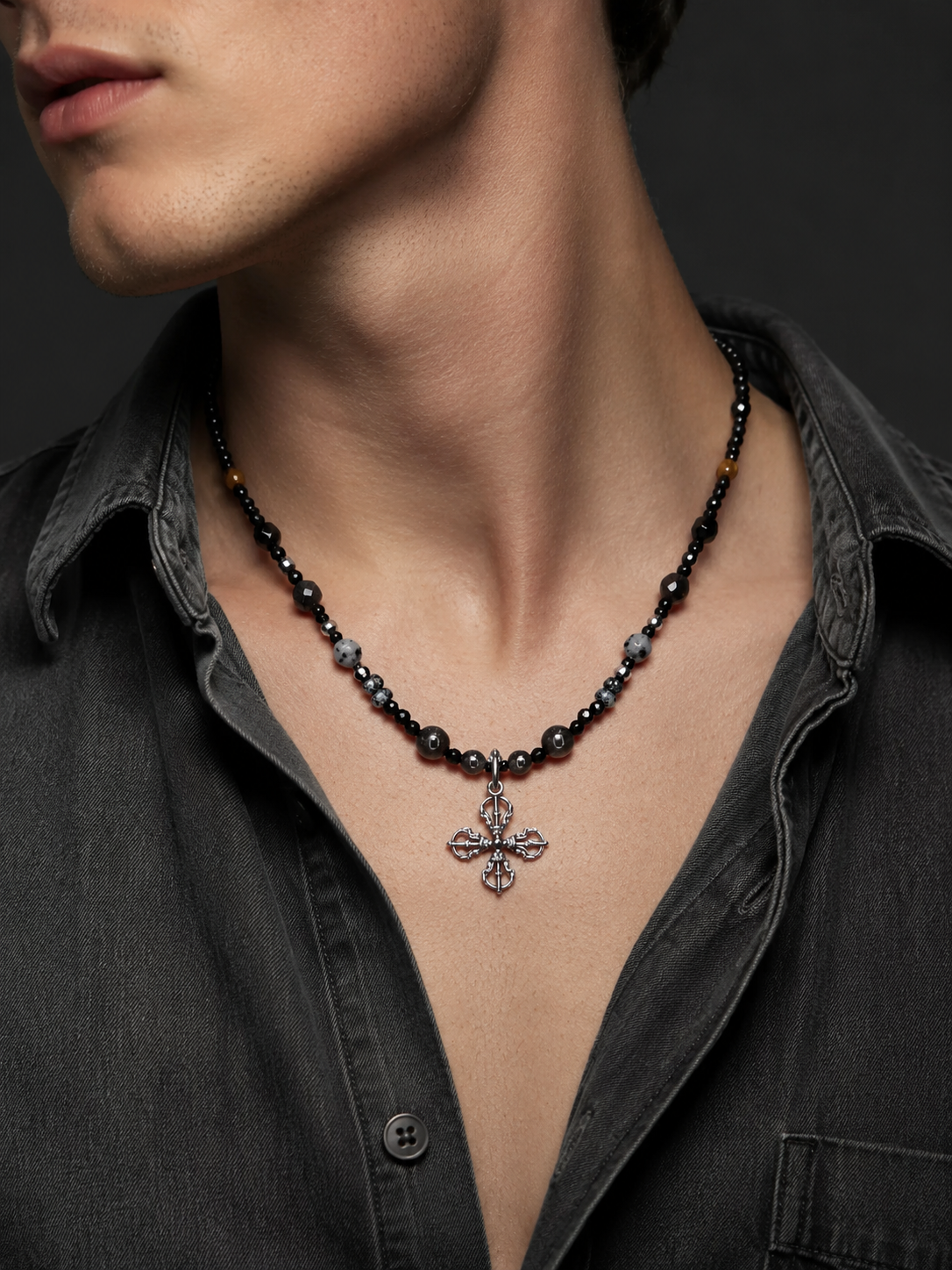 Vintage 925 Silver Crossed Vajra Tibetan Necklace