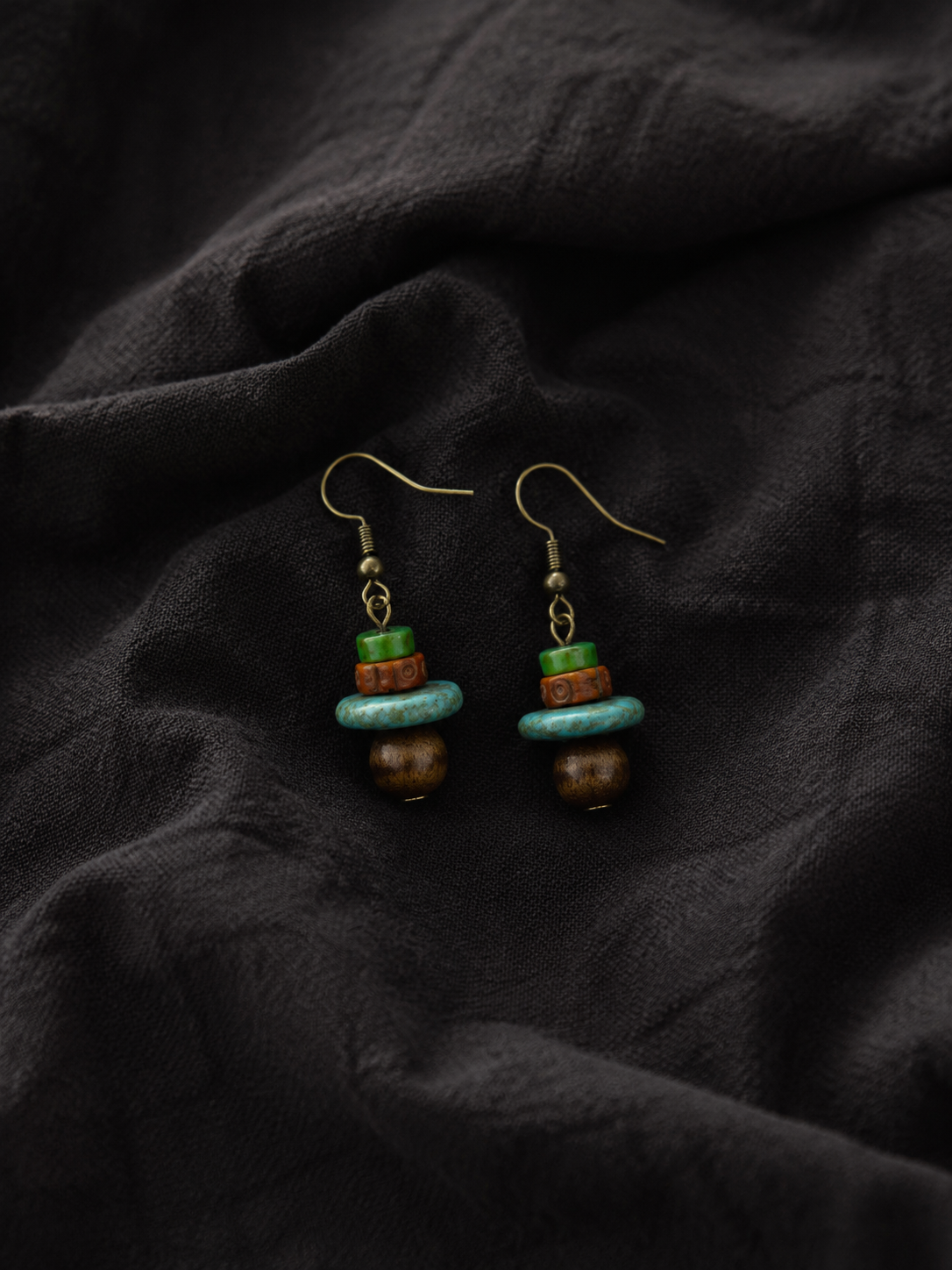Vintage Tibetan Magnesite & Bodhi Dangle Earrings