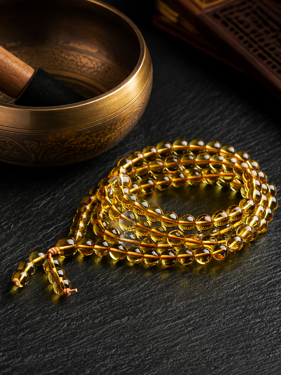 Natural Citrine 108 Mala Bead Wrap Bracelet