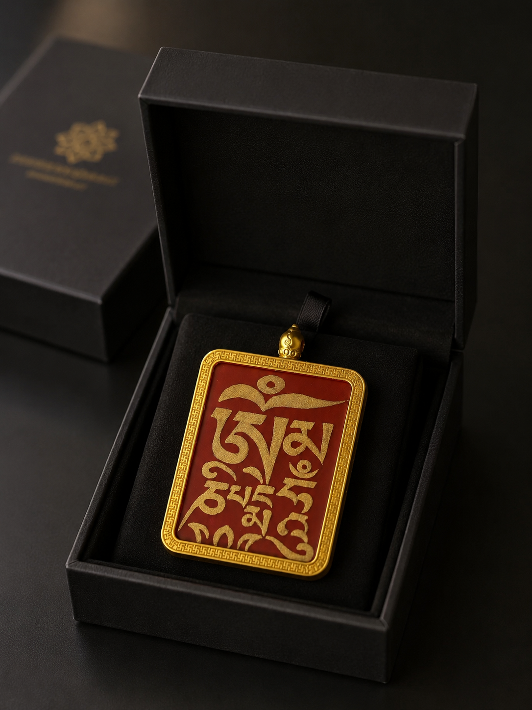 Tibetan Hand-Painted Cinnabar Thangka Mantra Pendant Amulet