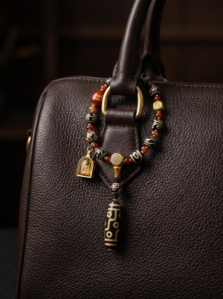 Tibetan Dzi Bead & Gau Box Protection Pendant