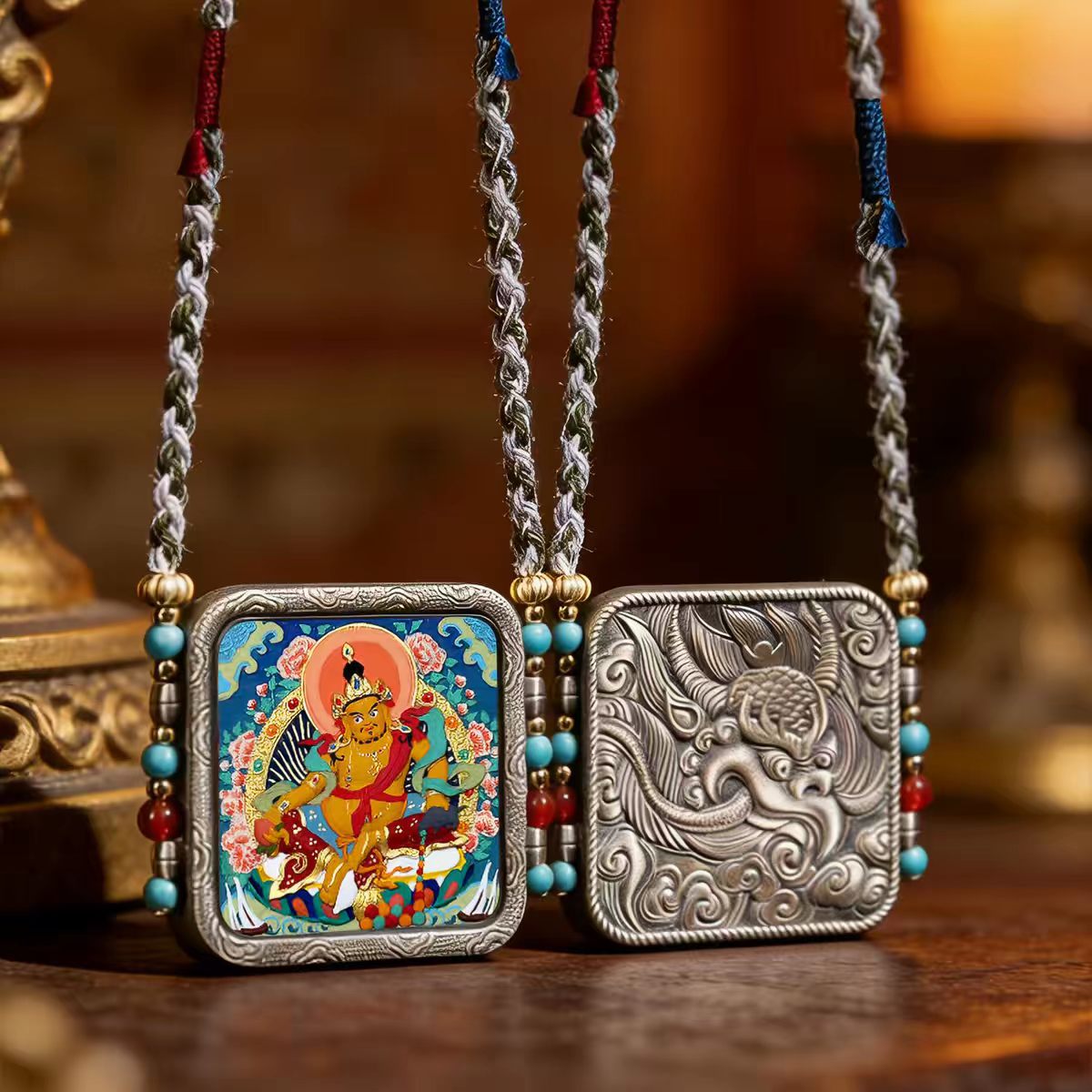 Hand-Painted Tibetan Thangka Amulet Pendant Necklace