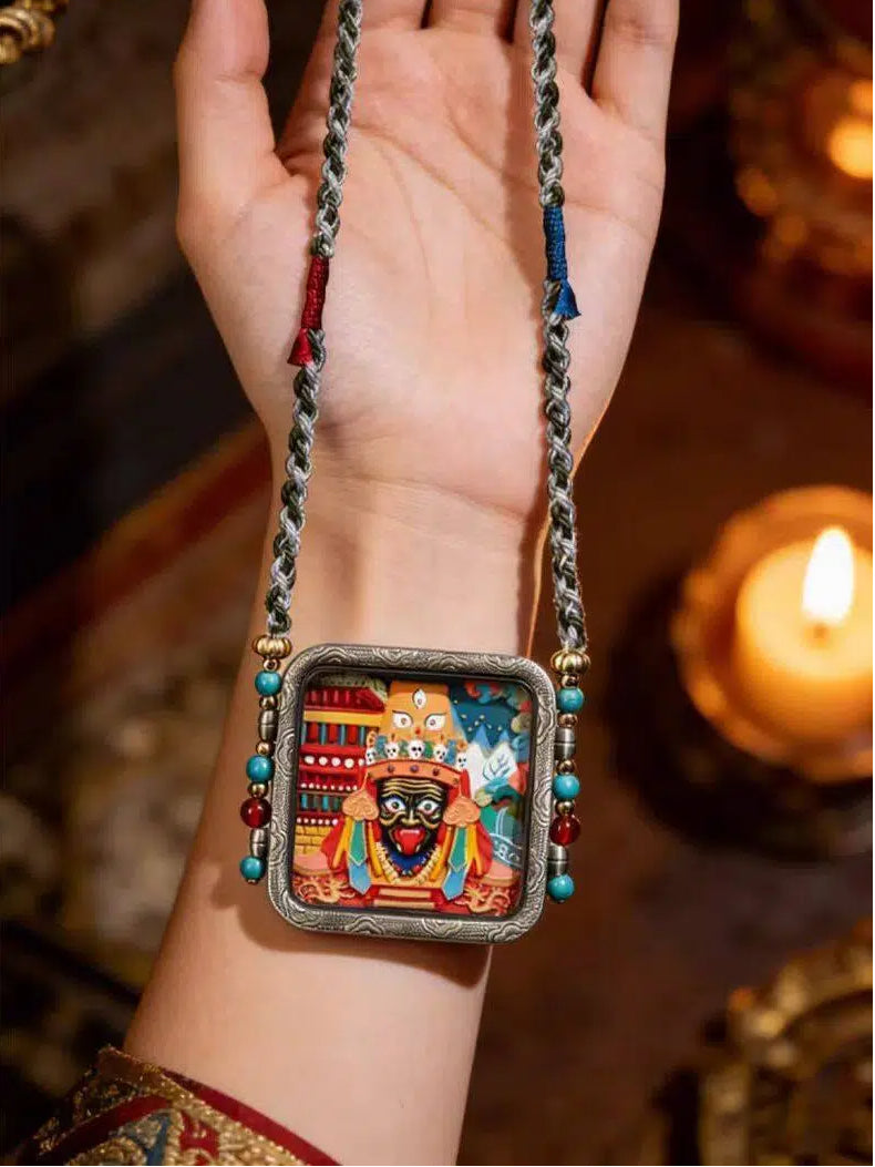 Hand-Painted Tibetan Thangka Amulet Pendant Necklace
