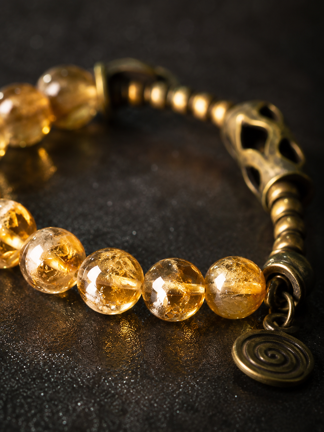 Tibetan Citrine & Vintage Brass Beaded Bracelet