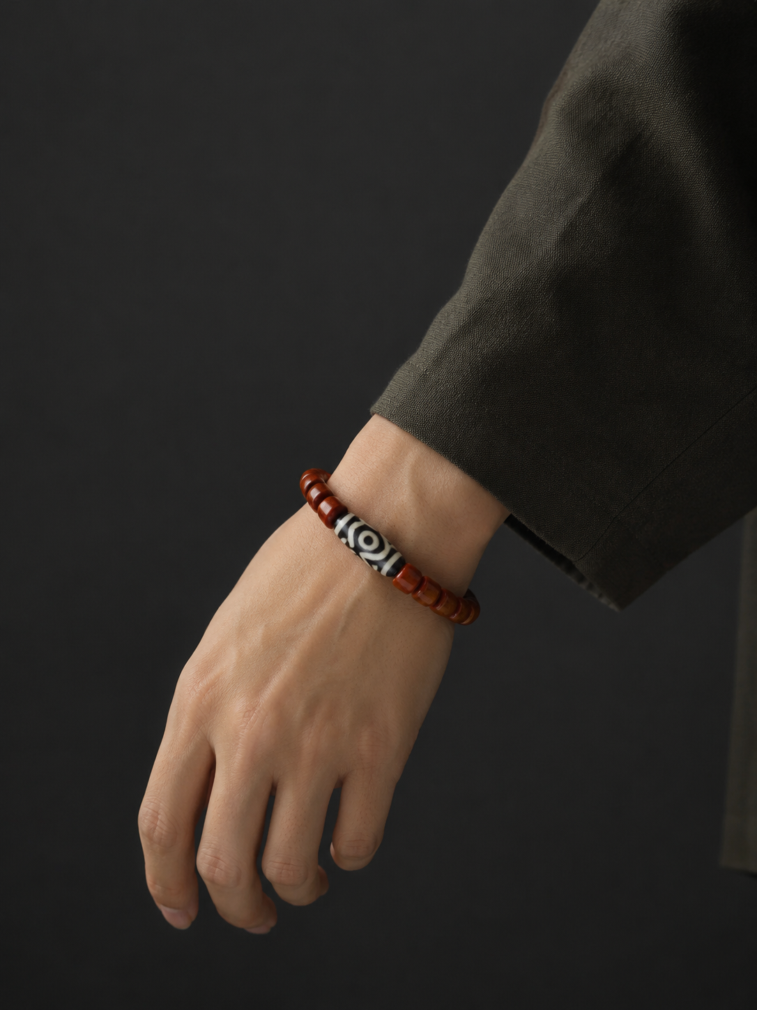 Tibetan 3-Eye Dzi Bead Natural Agate Bracelet