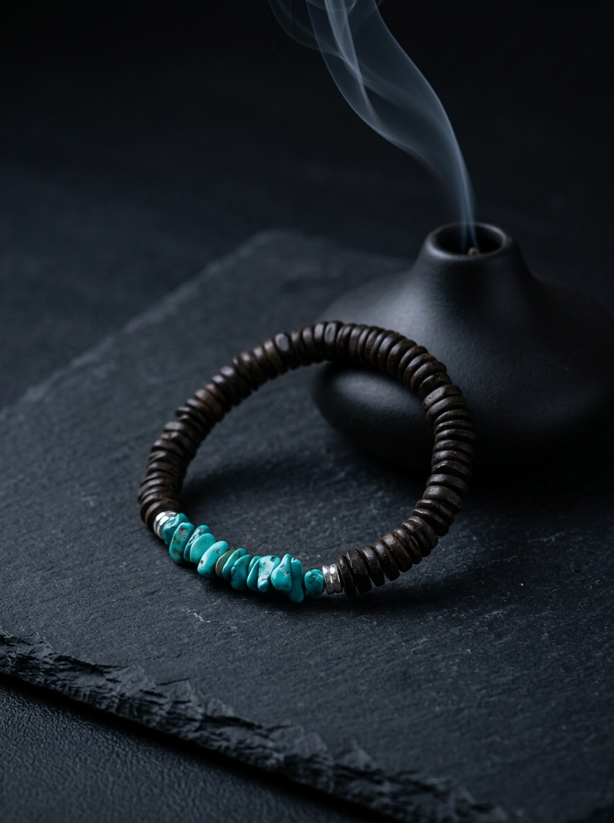 Tibetan Natural Turquoise & Agarwood 925 Silver Bracelet