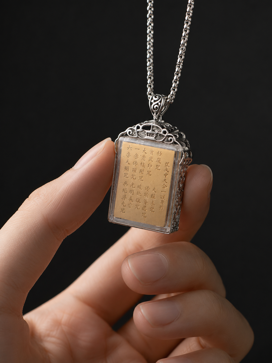 Vintage 925 Silver Tibetan Mantra Amulet Necklace