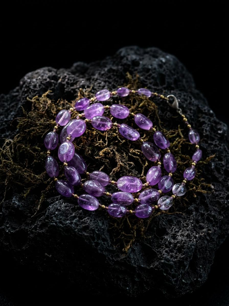 Himalayan Artisan Raw Amethyst Crystal Necklace
