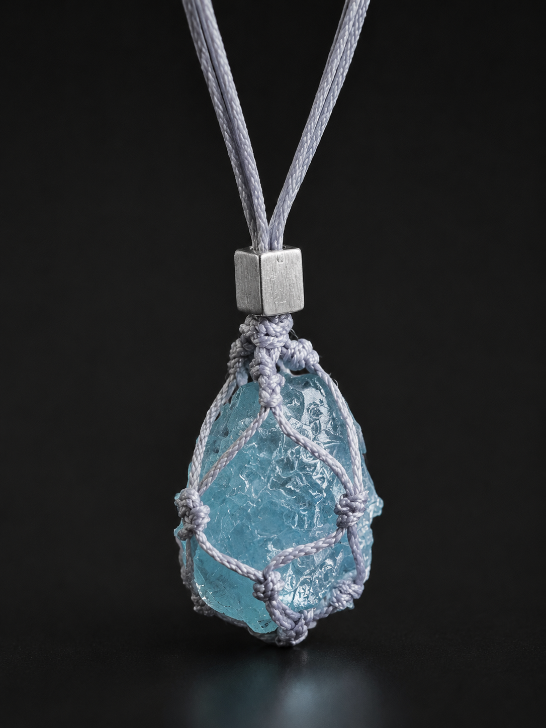 Tibetan Raw Aquamarine Macrame Necklace S925 Silver