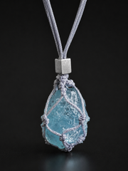 Tibetan Raw Aquamarine Macrame Necklace S925 Silver