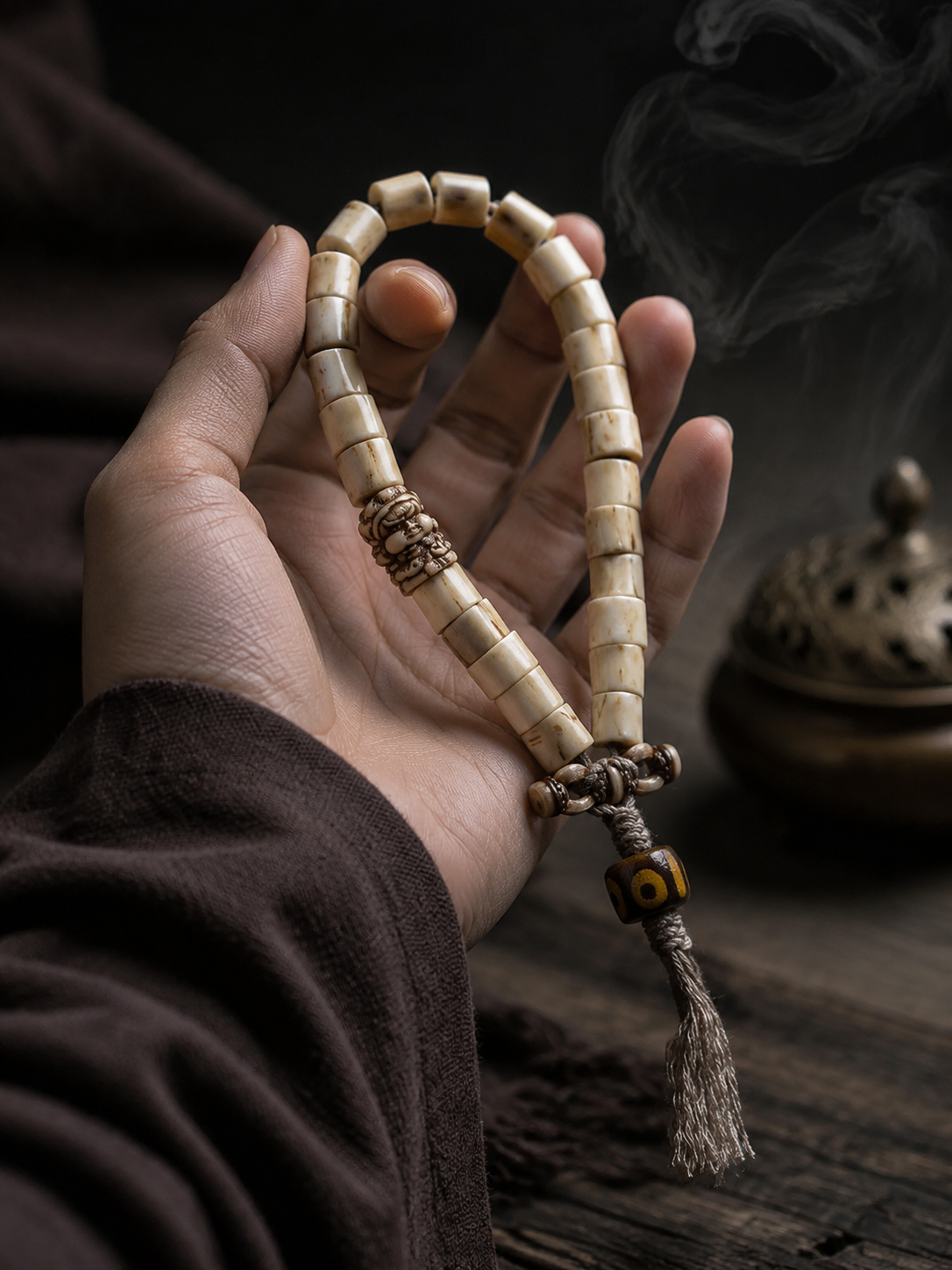 Handcrafted Tibetan Yak Bone & Antler 27-Bead Mala Bracelet