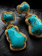 Vintage Tibetan Simulated Turquoise Drop Earrings
