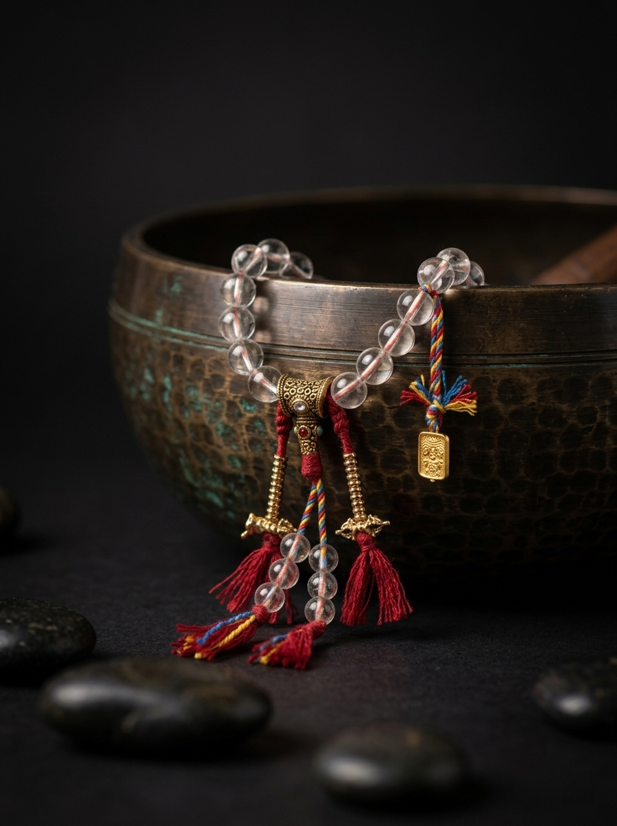 Tibetan 10mm White Crystal 18-Bead Mala Bracelet