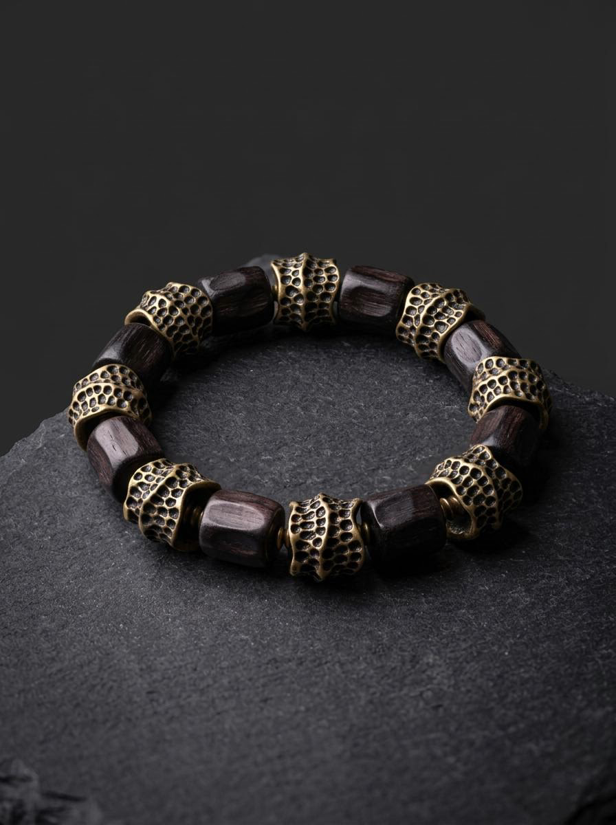 Tibetan Vintage Ebony Wood & Bronze Meditation Bracelet