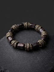 Tibetan Vintage Ebony Wood & Bronze Meditation Bracelet