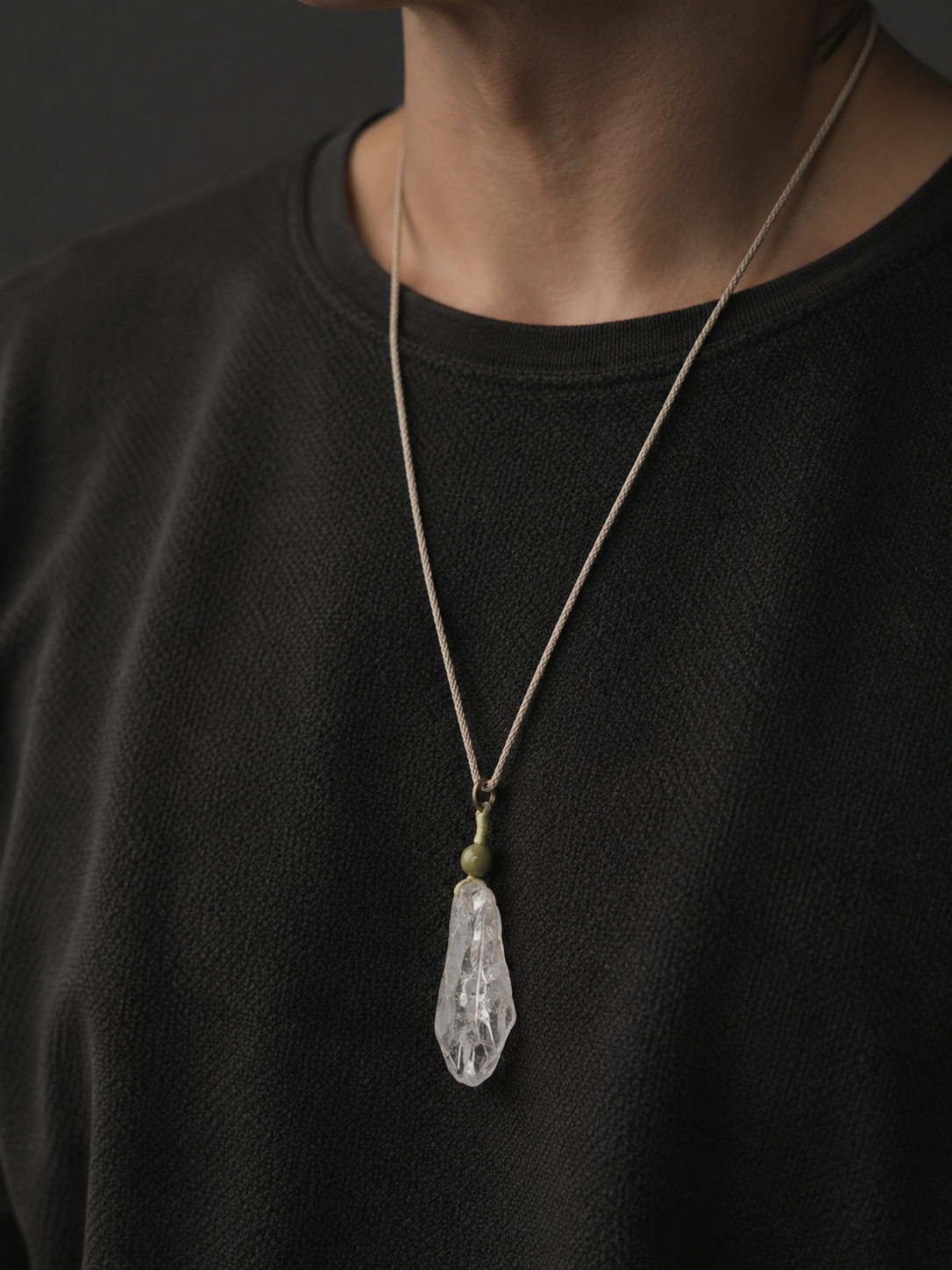 Tibetan Raw Clear Quartz Pendant Necklace Unisex
