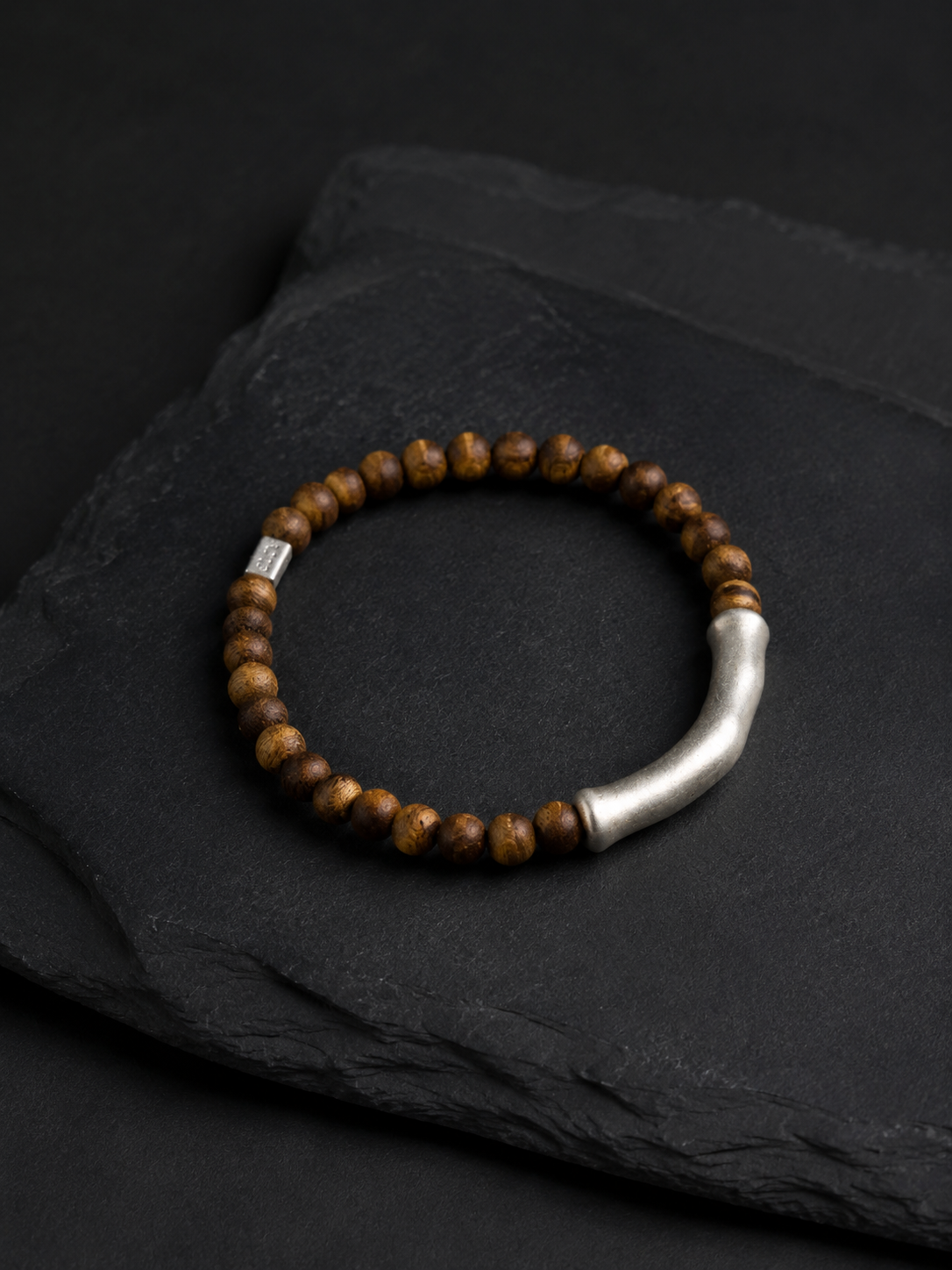 Tibetan Agarwood & Matte Silver Zen Bracelet