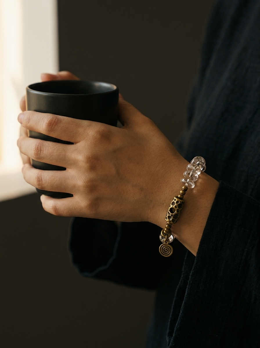 Tibetan Clear Quartz Bracelet - Minimalist Irregular Design