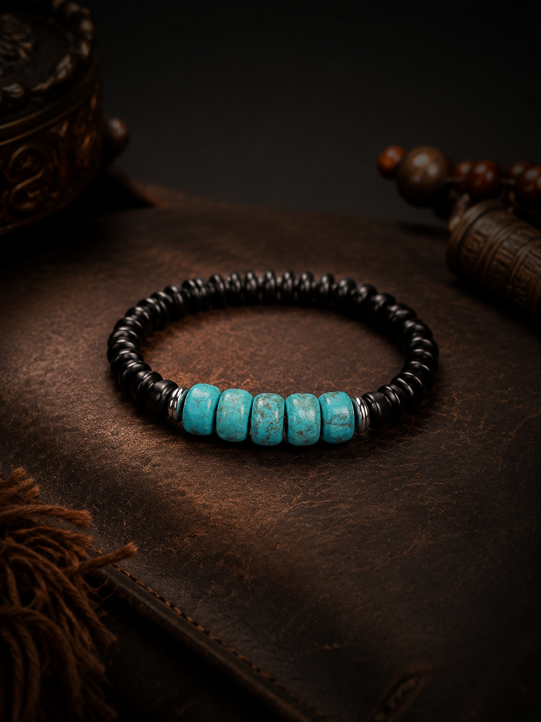 Vintage Tibetan Turquoise & Coconut Shell Bracelet