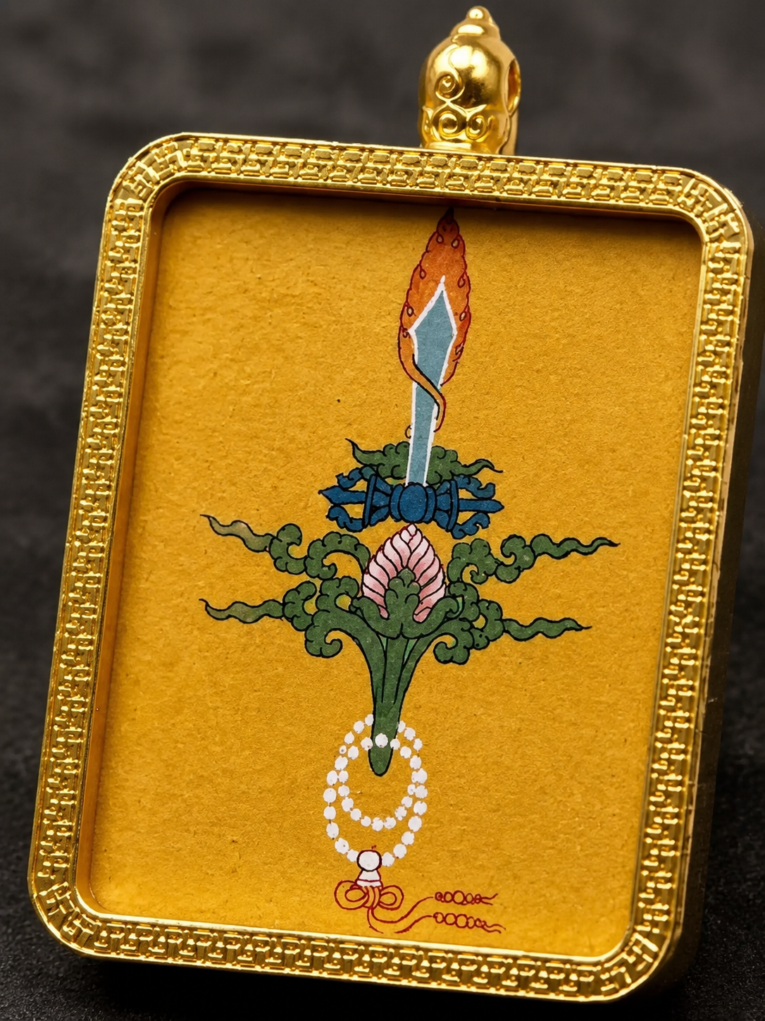 Hand-Painted Tibetan Thangka Pendant - Three Lords Amulet