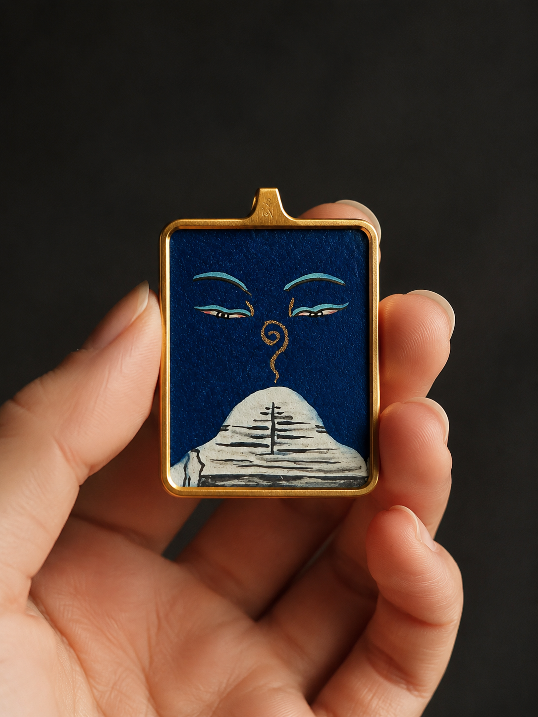 Tibetan Hand-Painted Mount Kailash Thangka Amulet