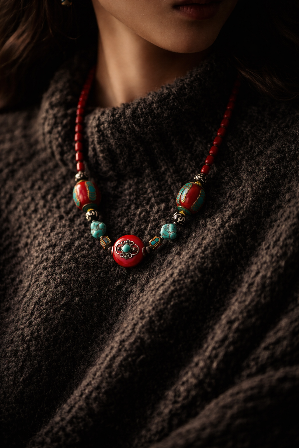 Handmade Tibetan Vintage Red Beaded Necklace