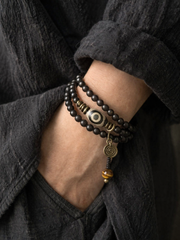 Handmade Tibetan Ebony Wood Dzi Bead Wrap Bracelet