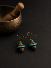 Vintage Tibetan Magnesite & Bodhi Dangle Earrings