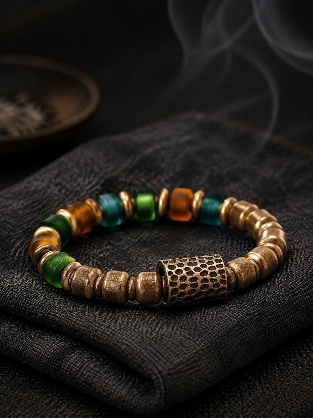 Vintage Tibetan Bronze & Ancient Glass Beaded Bracelet