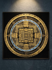 Hand-Painted Black & Gold Kalachakra Mandala Thangka