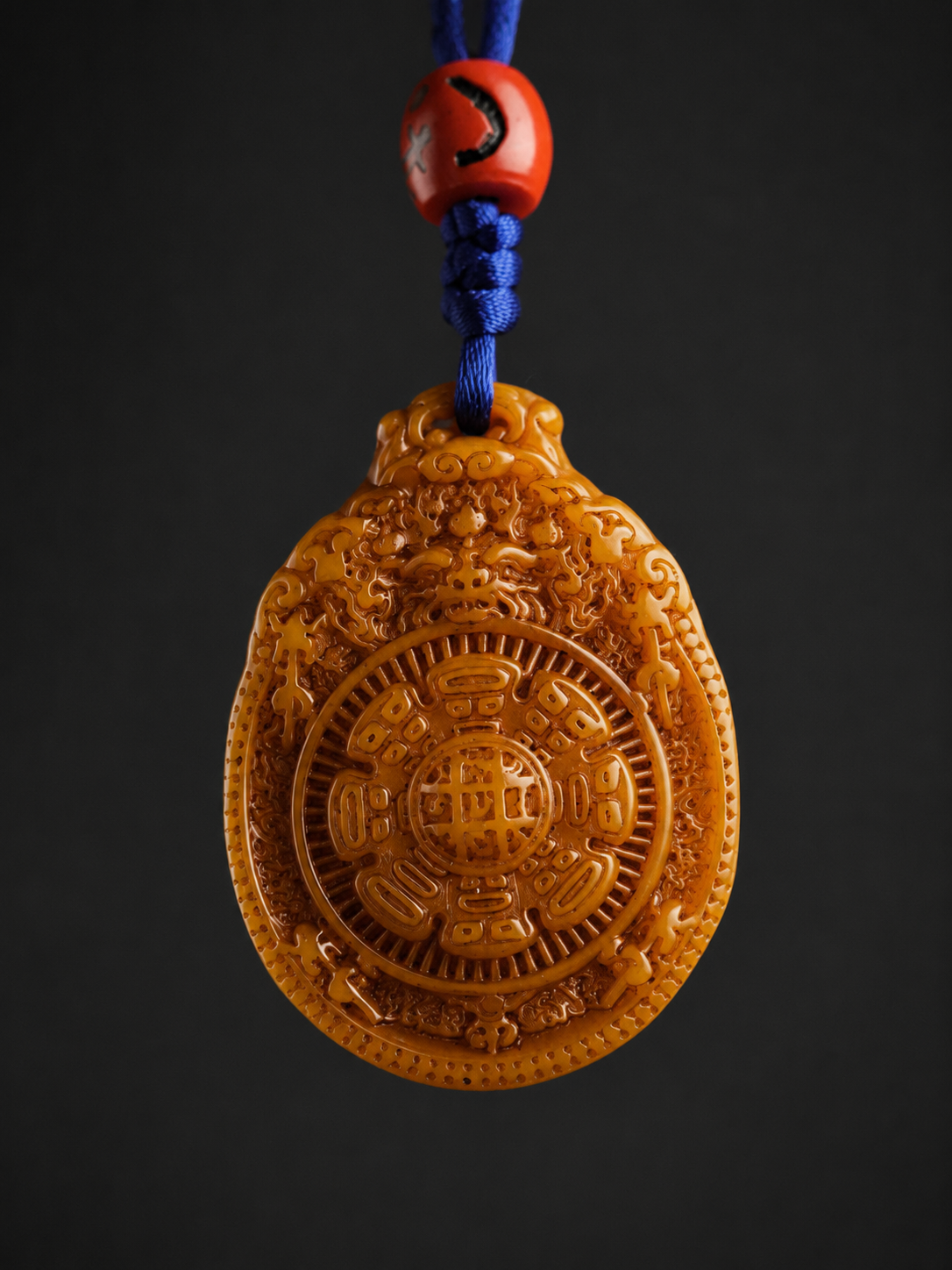 Tibetan Yak Bone Carved Jiugong Bagua Amulet Pendant