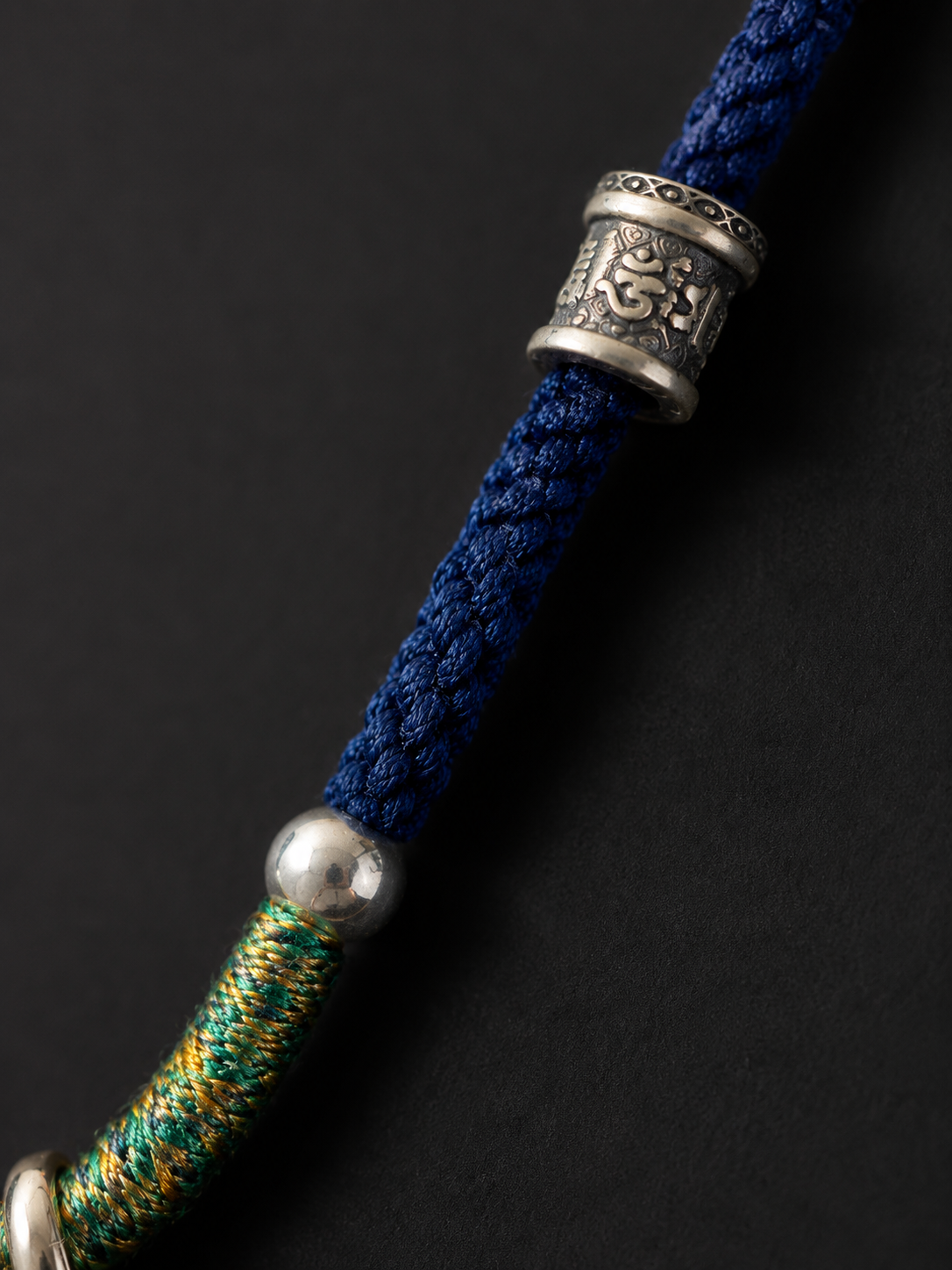 Handmade Tibetan Braided Pendant Cord with 999 Silver & Yak Bone
