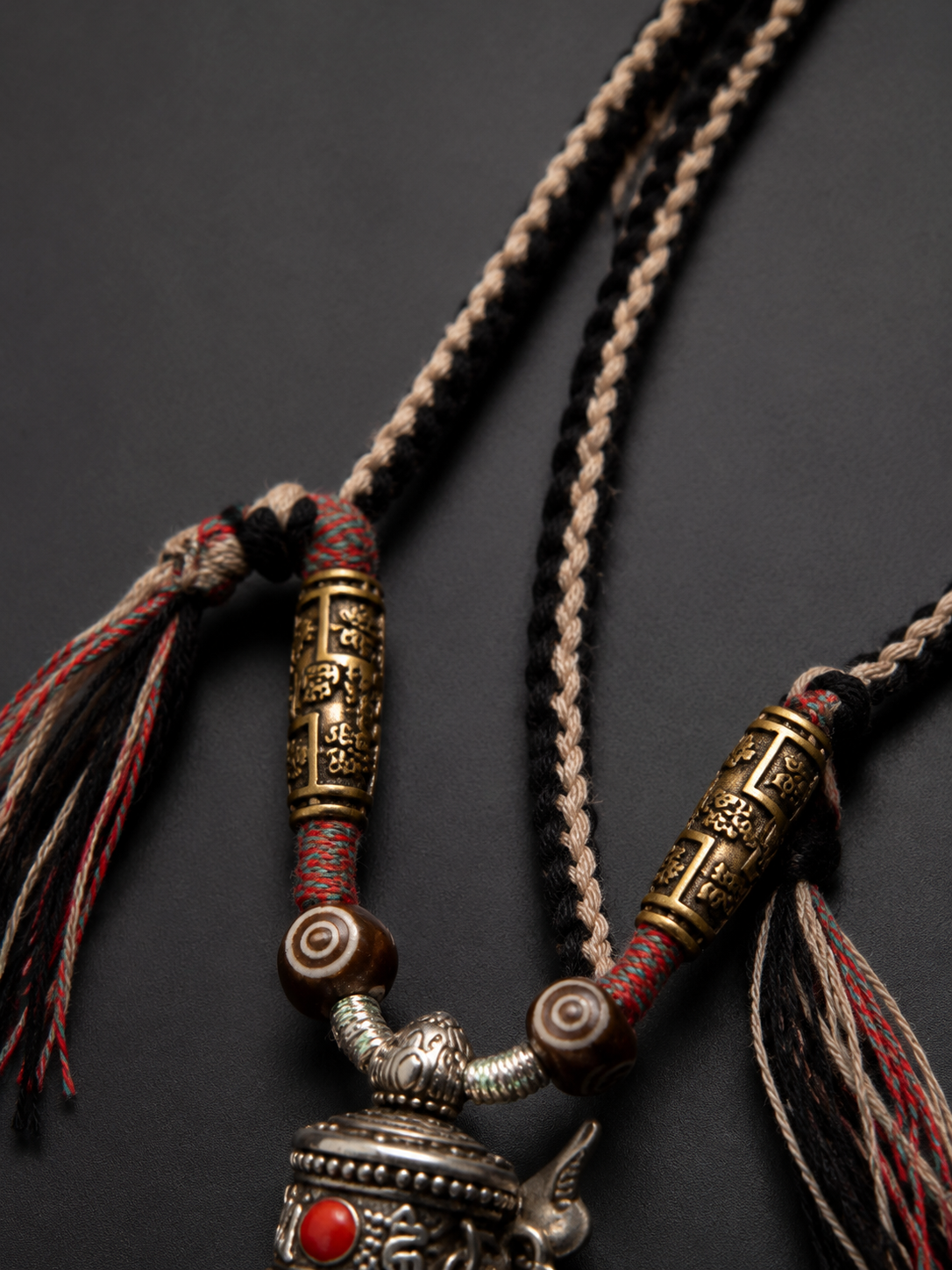 Handmade Tibetan Prayer Wheel Necklace Vintage Braided Rope