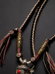 Handmade Tibetan Prayer Wheel Necklace Vintage Braided Rope